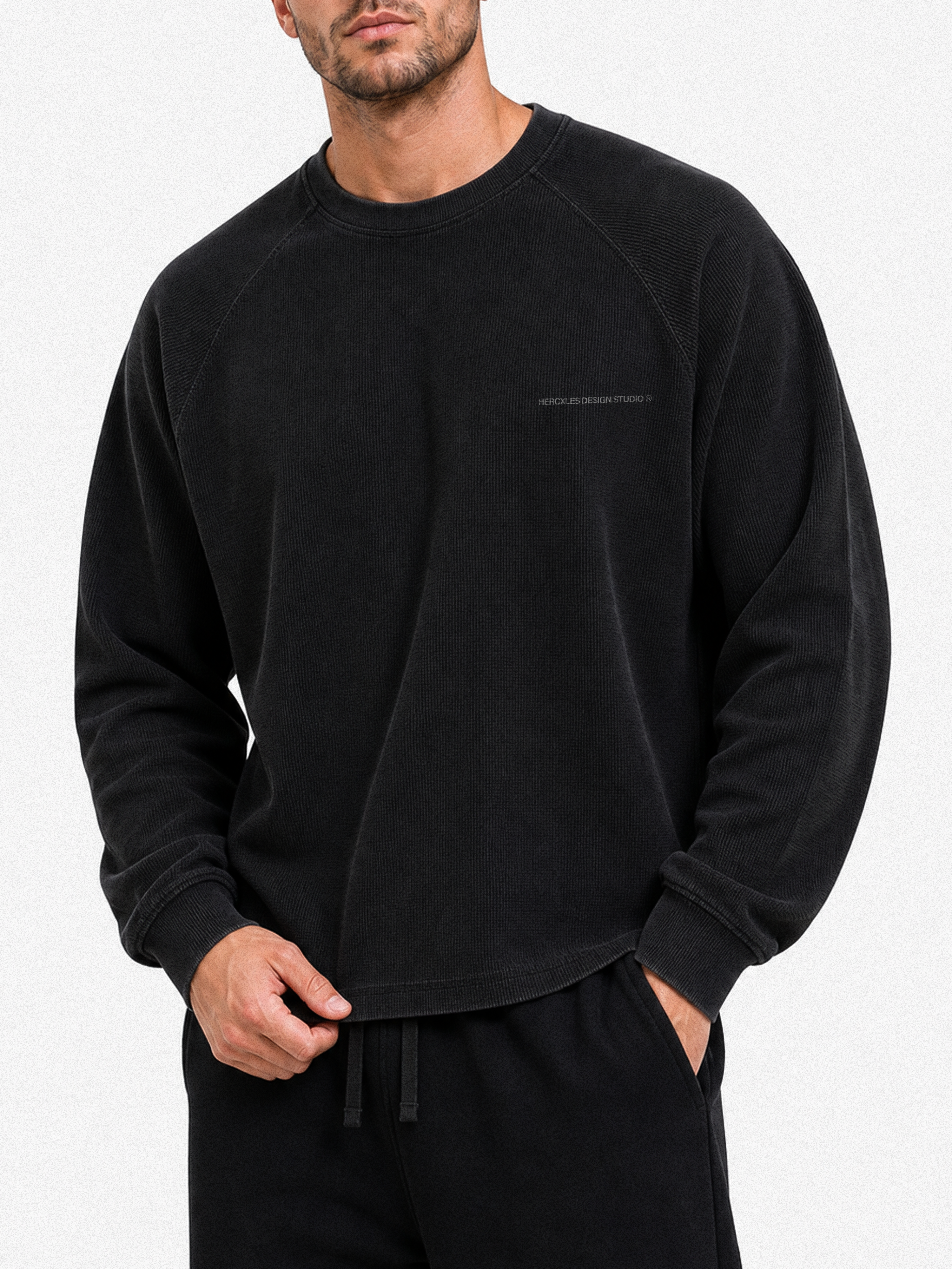 HCX feature detail: Studios Waffle Long Sleeve - hcx studios waffle long sleeve black